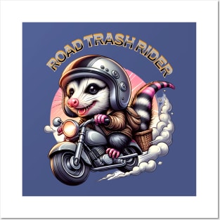 Funny opossum on his motorbike - Road trash rider Posters and Art